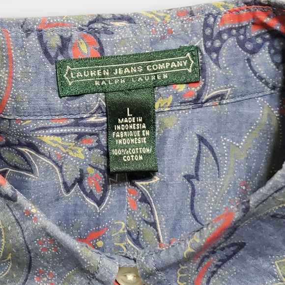 SOLD-Lauren Jeans Co Ralph Lauren Blue Paisley Cotton Button Up Shirt Womens L - Picture 6 of 11